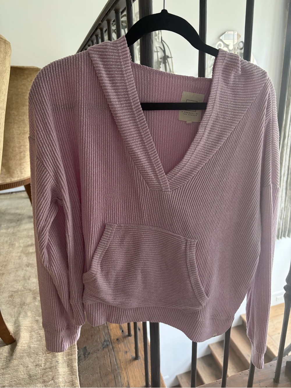 Rip Curl Pink Ribbed V-Neck cropped hoodie